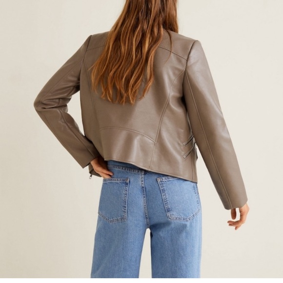MANGO NWOT Biker Leather Jacket -L - Picture 3 of 15
